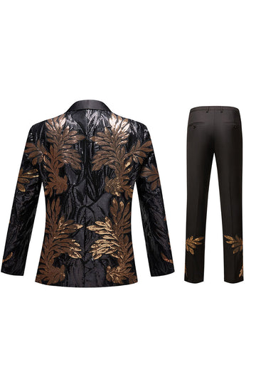 svart og gull jacquard paljetter menns 2 stykke balldresser